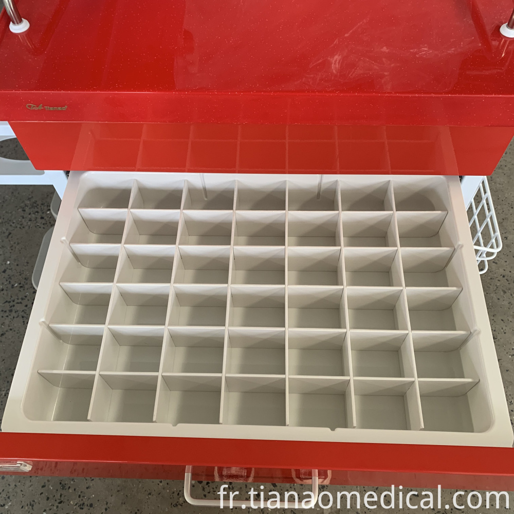 Chariot de secours d'ABS en acier rouge d'hôpital Hospital Red Steel ABS Emergency Trolley